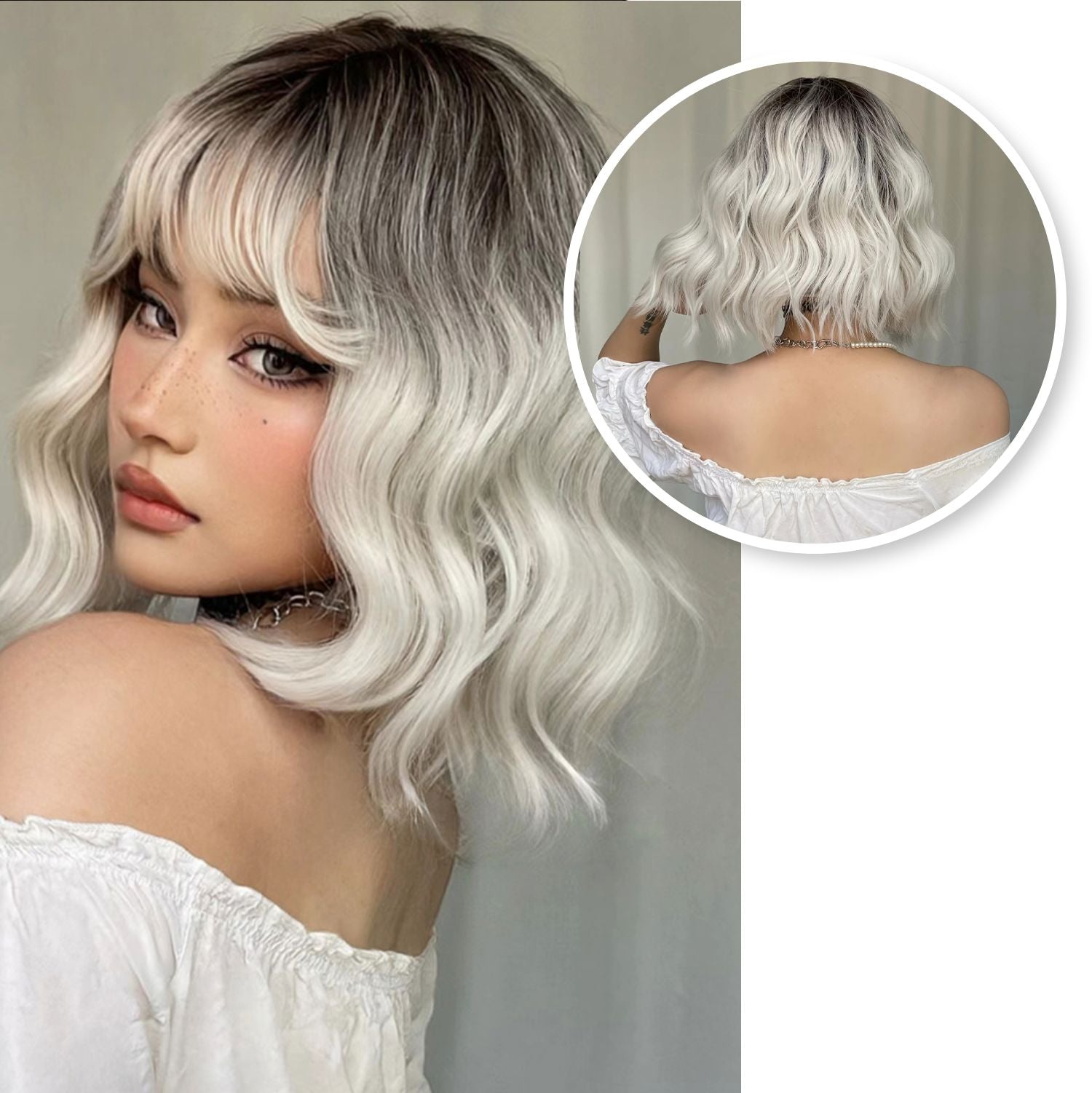 As Ombre Pruik - Pruiken Dames Kort Haar - Wig - Zilver Grijs - 30 cm Pruik Sassy Goods 