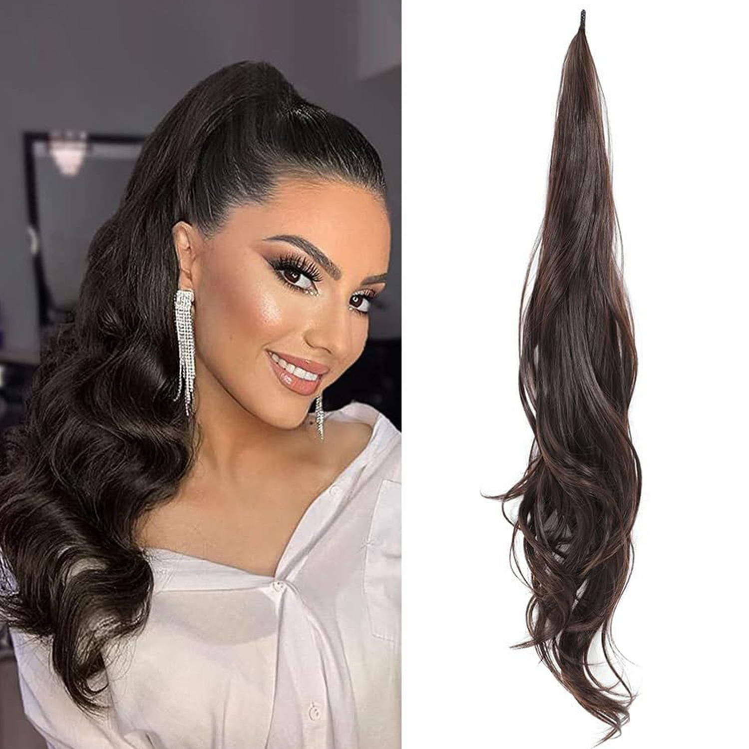 Ponytail Extensions Donker Bruin - Hairextensions - 80 cm