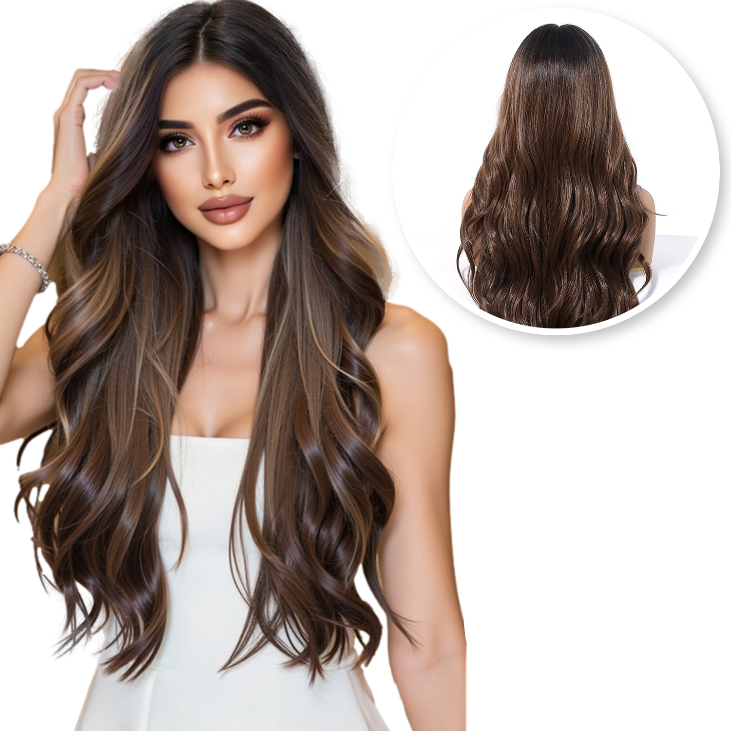 Luxe Donkerbruine Pruik Front Lace Wig - 66 cm