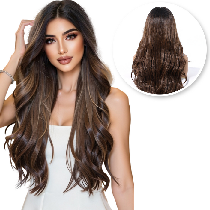 Luxe Donkerbruine Pruik Lace Front Wig - Bruin 66 cm