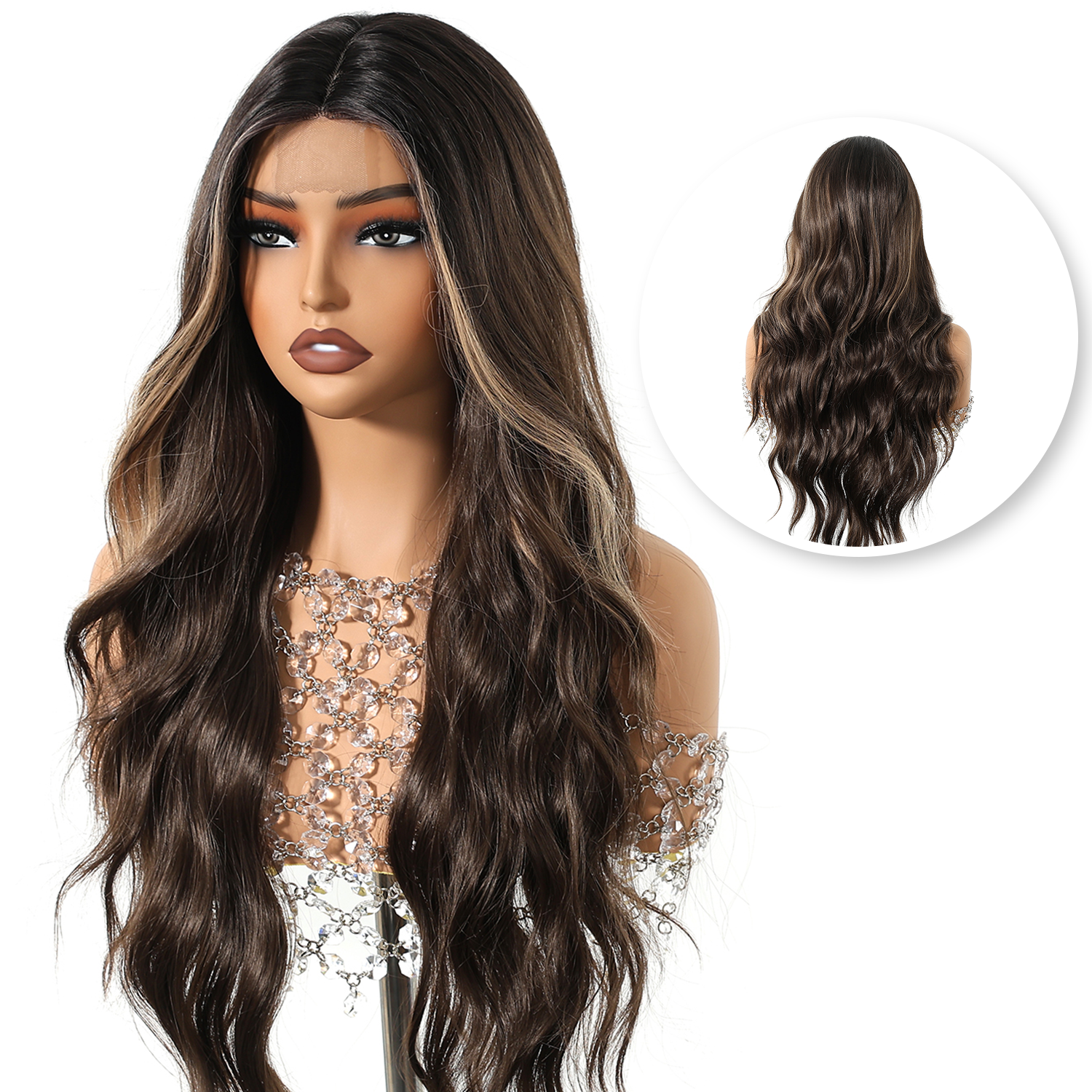 Bruine Lace Wig met Highlights