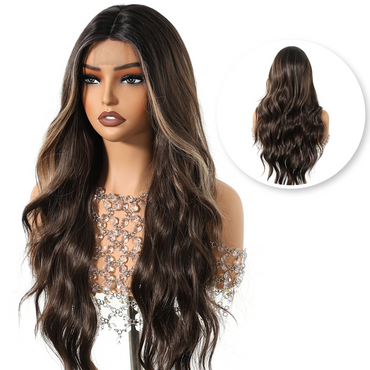 Bruine Lace Wig met Highlights