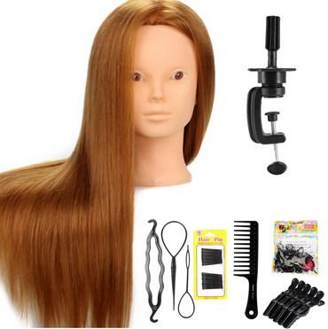 Practice Head Hairdresser's Doll 80% Human Hair with Tripod and Accessories - 60 cm