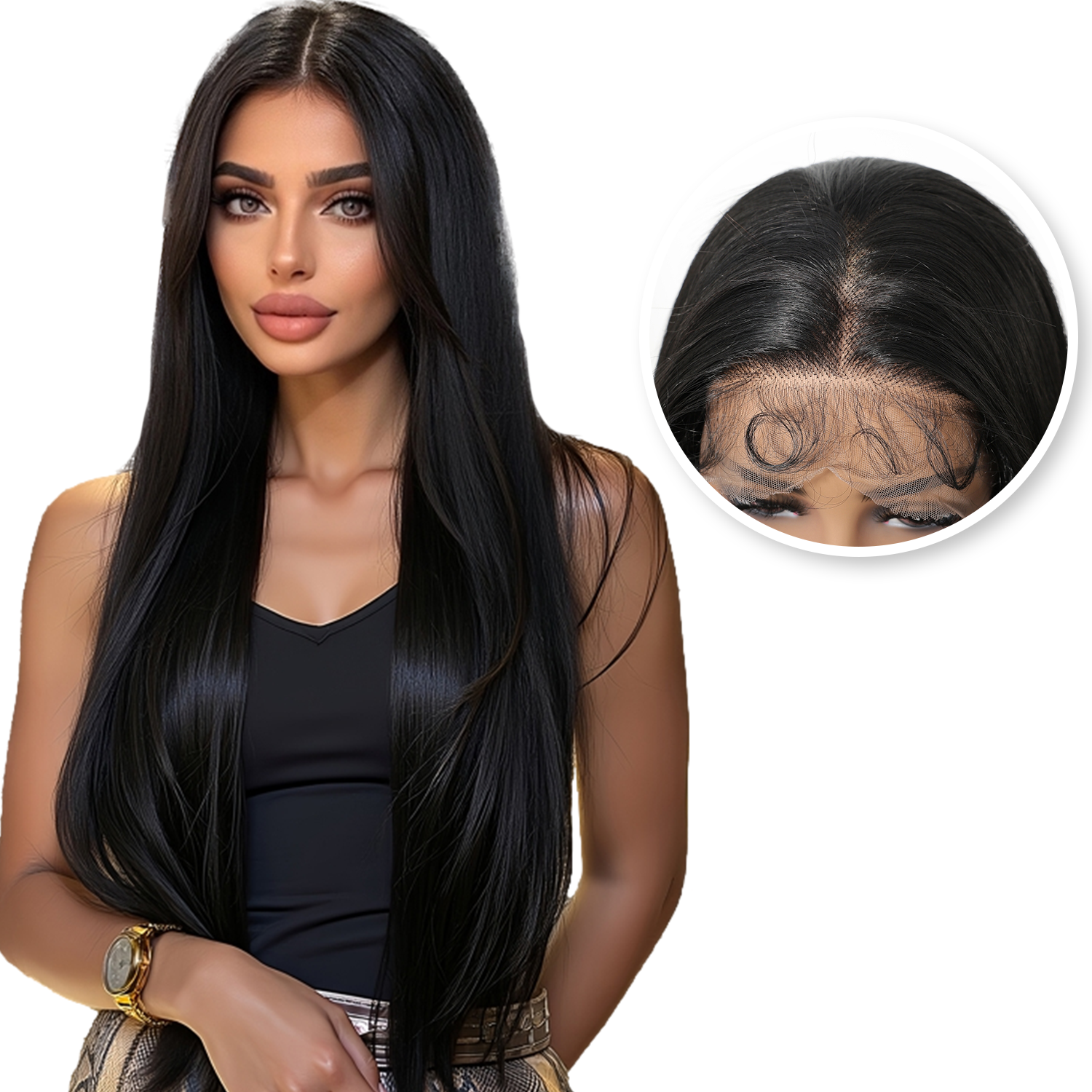 Luxe Zwarte Front Lace Wig Steil
