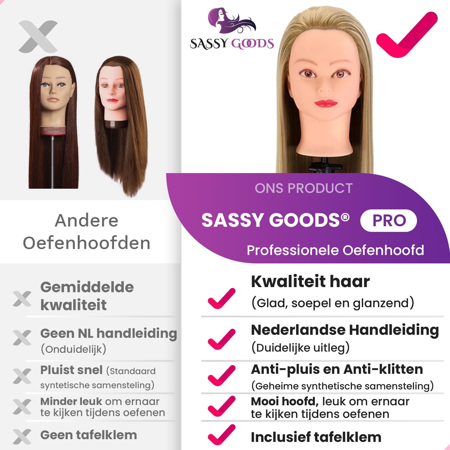 Donkerblond Oefenhoofd Kappershoofd Oefenhoofd Sassy Goods 