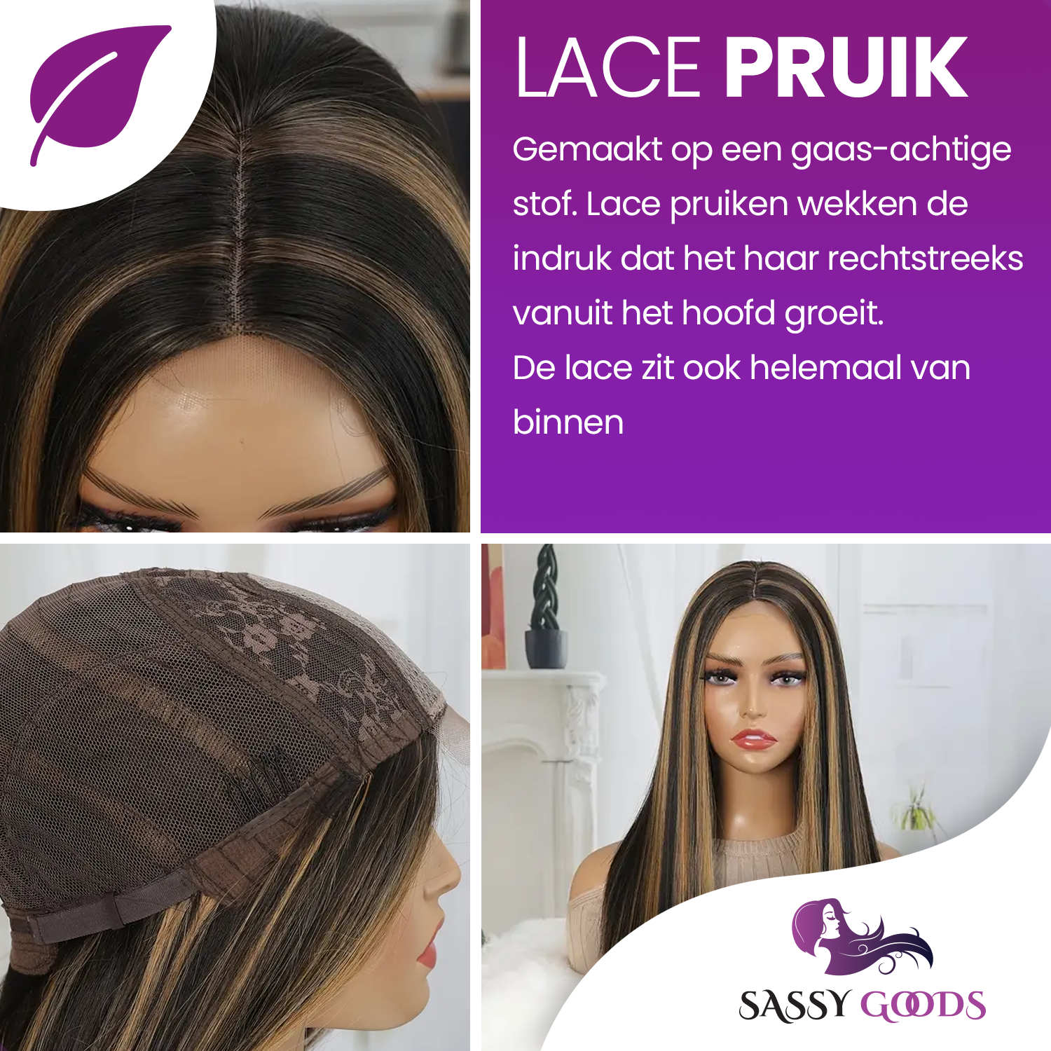 Luxe Bruine Pruik met Highlights Front Lace Wig - 65 cm