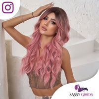 Roze Pruik met Pony - Pruiken Dames Lang Haar - Wig - 65 cm Pruik Sassy Goods 
