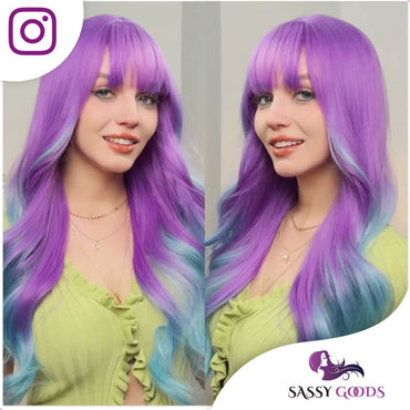 Unicorn Pruik met Pony - Pruiken Dames Lang Haar - Wig - 65 cm Pruik Sassy Goods 