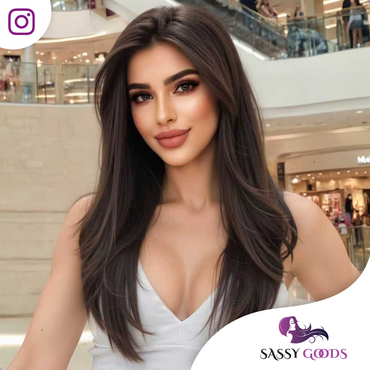 Luxe Donkerbruine Pruik Front Lace Wig met Lagen - 55 cm