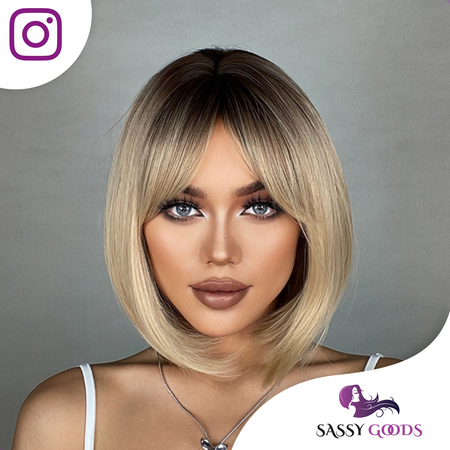 Blonde Pruik - Sassy Goods Pruiken Dames Kort Haar - Ombre - Wig - 30 cm