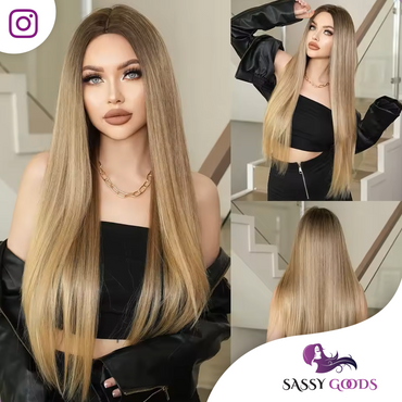 Donkerblonde Lange Pruik Steil - 85 cm
