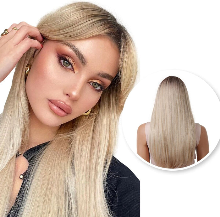 Blonde Pruik met Pony Steil - 70 cm