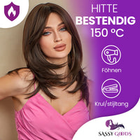 Chocolade bruine pruik met lagen - half lang haar - 50 cm