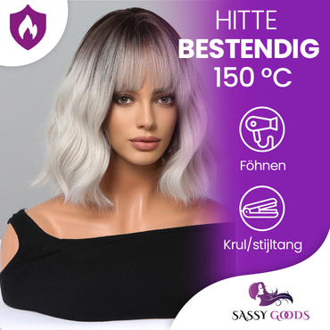 As Ombre Pruik - Pruiken Dames Kort Haar - Wig - Zilver Grijs - 30 cm