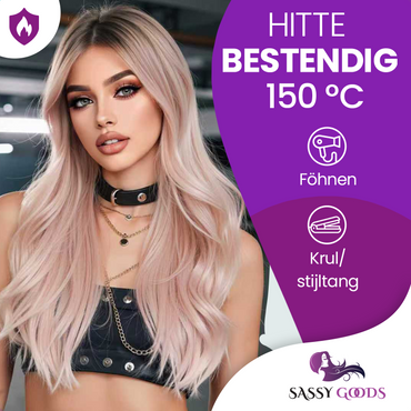 Lange Lichtroze Pruik 60 cm