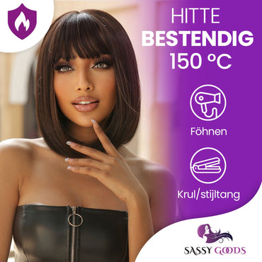 Bruine Korte Pruik Steil Pruik Sassy Goods 