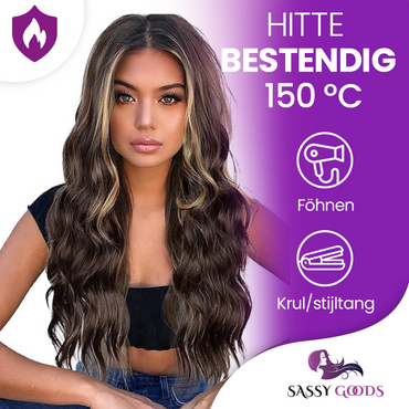 Bruine Lace wig met Highlights - 65cm