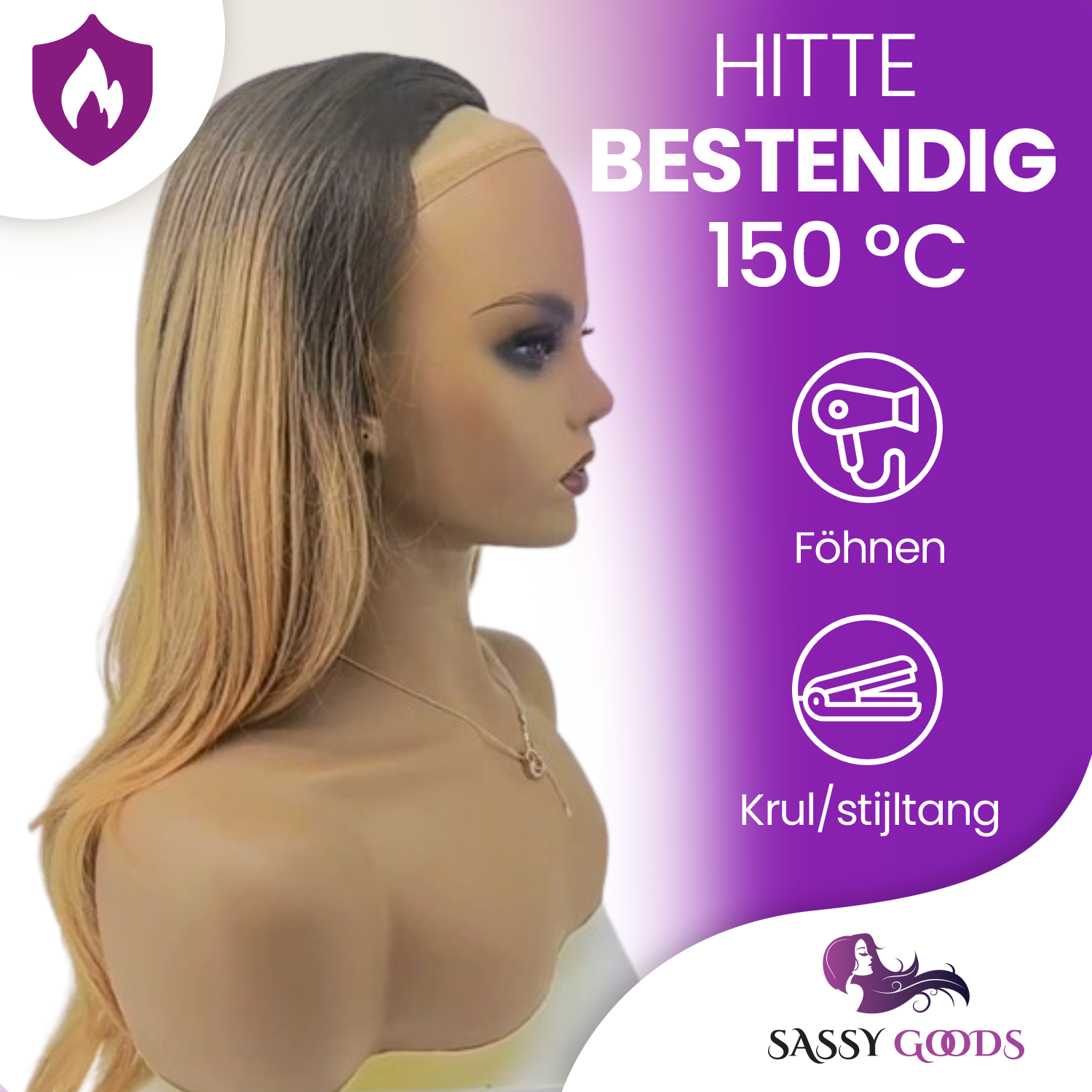 Halve Pruik - Hair Extensions Haarstuk - Ombre Blond - Half Wig - 60 cm