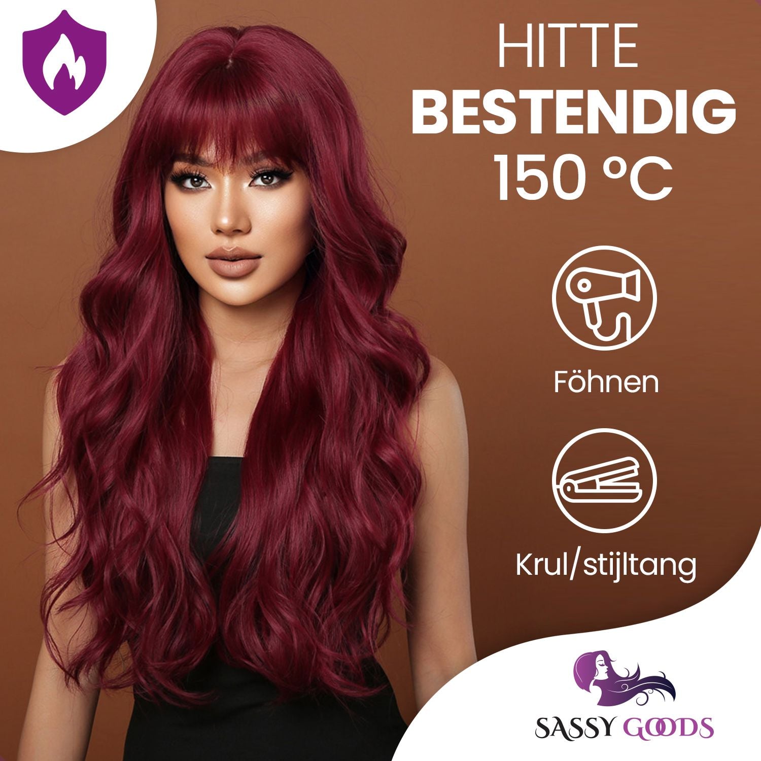 Donkerrode Pruik met Pony Pruik Sassy Goods 