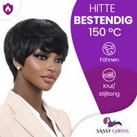 Pixie Pruik Zwart - 100% Human Hair