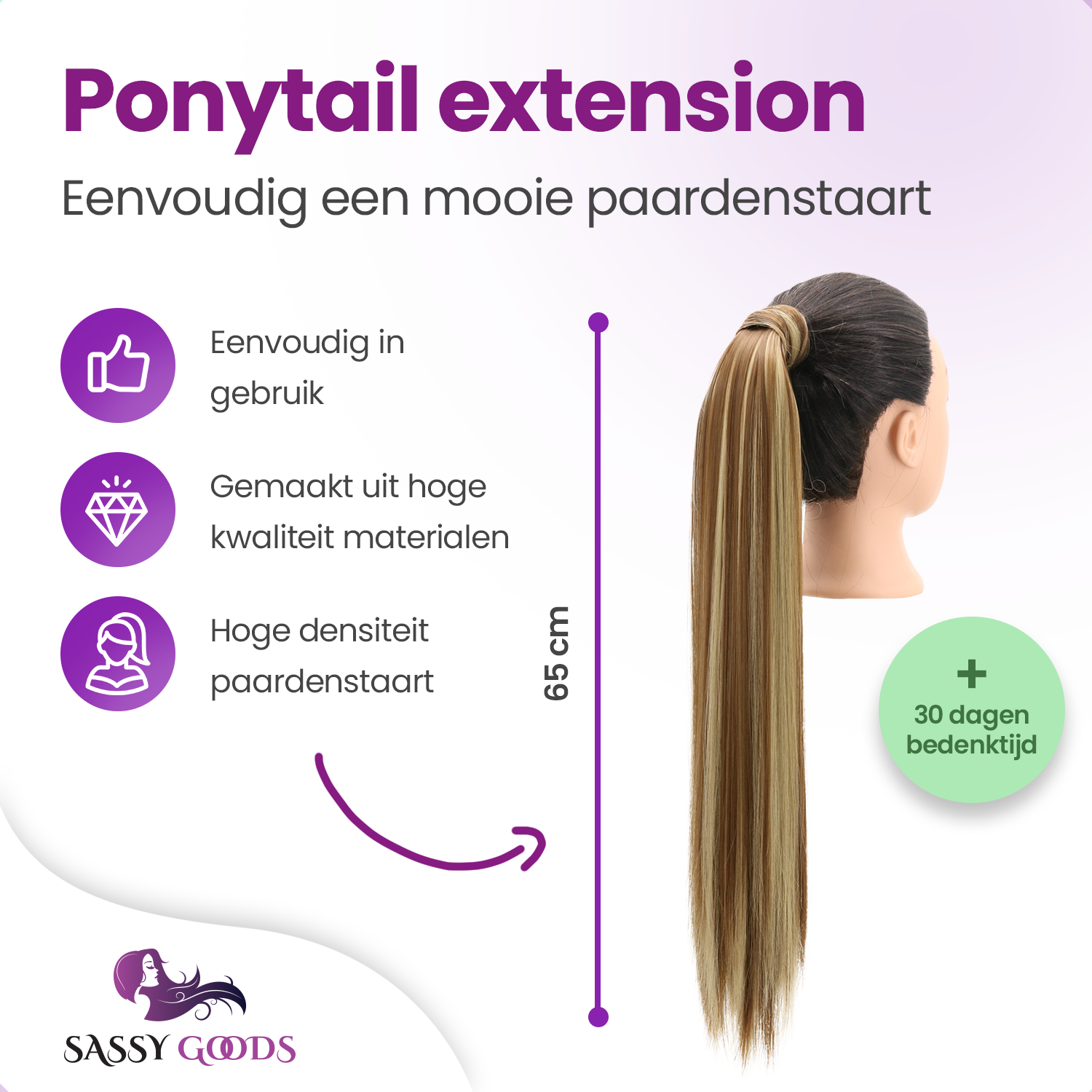 Wrap Around Ponytail Haar Extensions Paardenstaart Extension - Blond met Highlights Steil - 65 cm