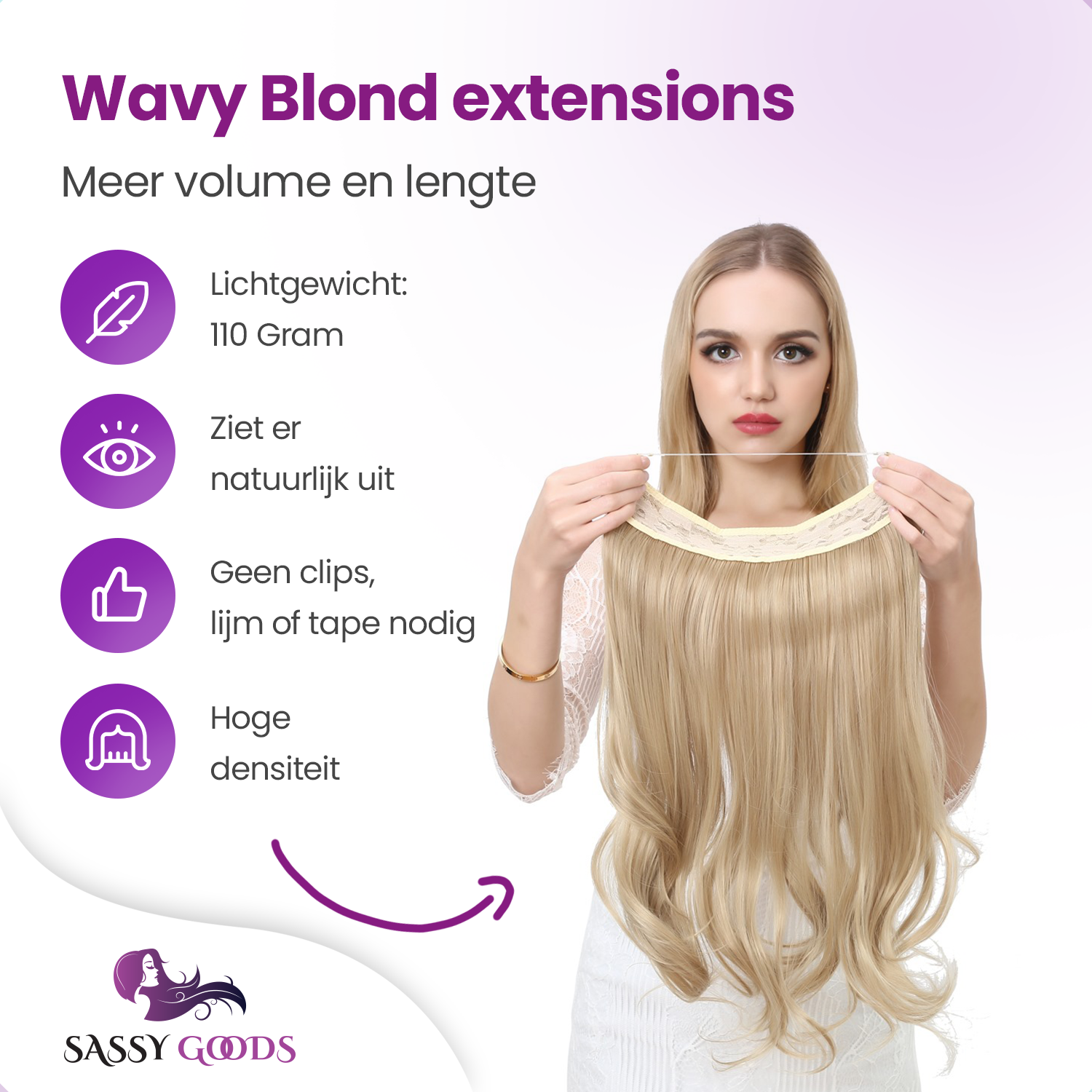 Premium Hair Extensions - Blond Golvend - Onzichtbare Scheiding - Natuurlijke Look - Hair extension - 45 cm