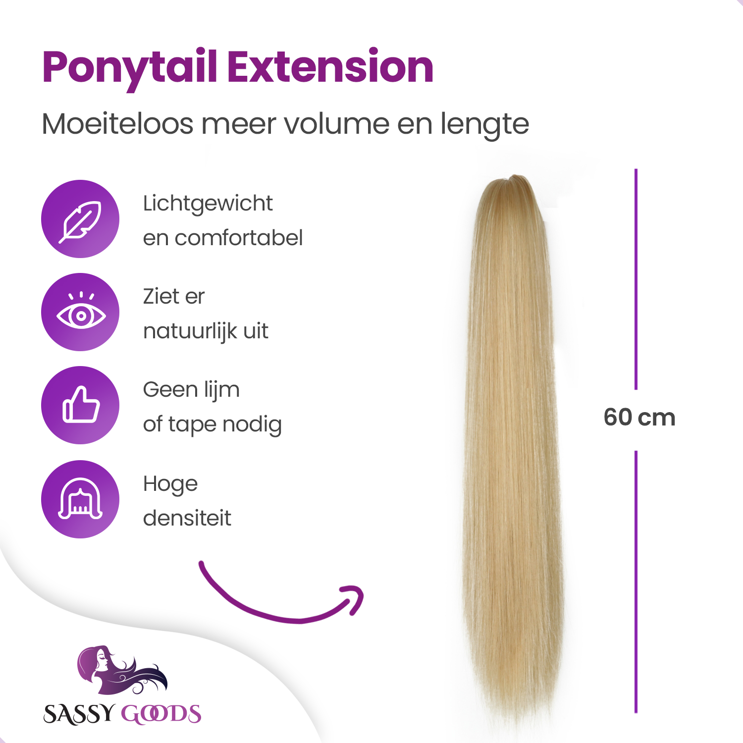 Clip In Hairextensions - Brazilian Paardenstaart Extension Steil Blond - 60 cm