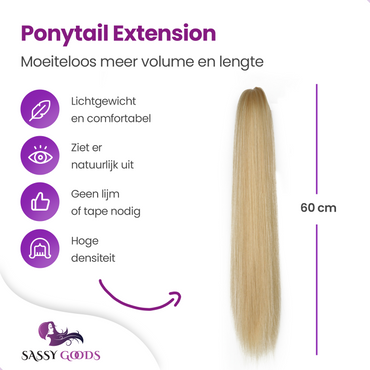 Clip In Hairextensions - Brazilian Paardenstaart Extension Steil Blond - 60 cm