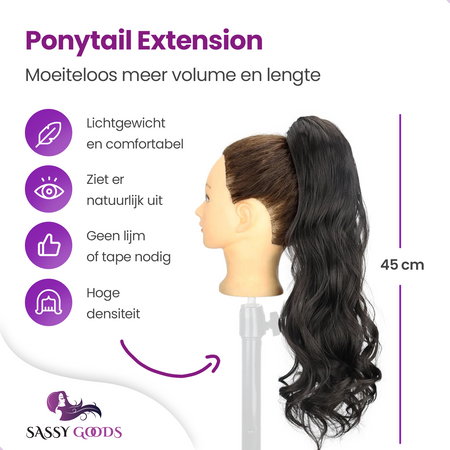 Ponytail Extensions Donker Bruin - Clip In Hairextensions - Brazilian Paardenstaart Extension - 45 cm