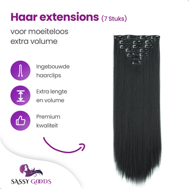 Clip In Extensions 7 Stuks - Zwart Steil - 60 cm