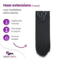 Clip In Extensions 7 Stuks - Zwart Steil - 60 cm Haarextensies Sassy Goods 