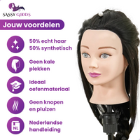 Zwart Oefenhoofd Kappershoofd 50% Echt Haar