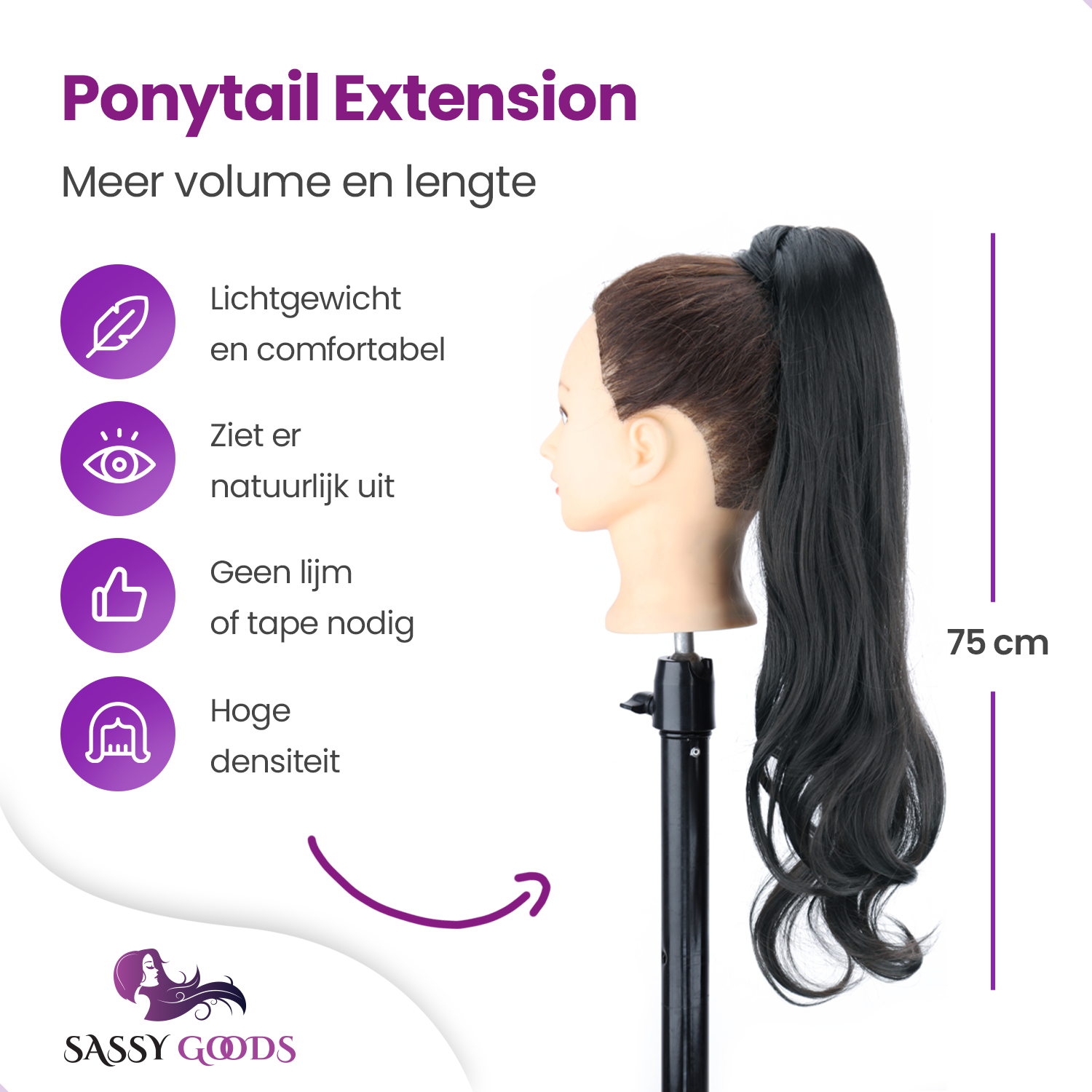 Ponytail Extensions Zwart - Hairextensions - 75 cm