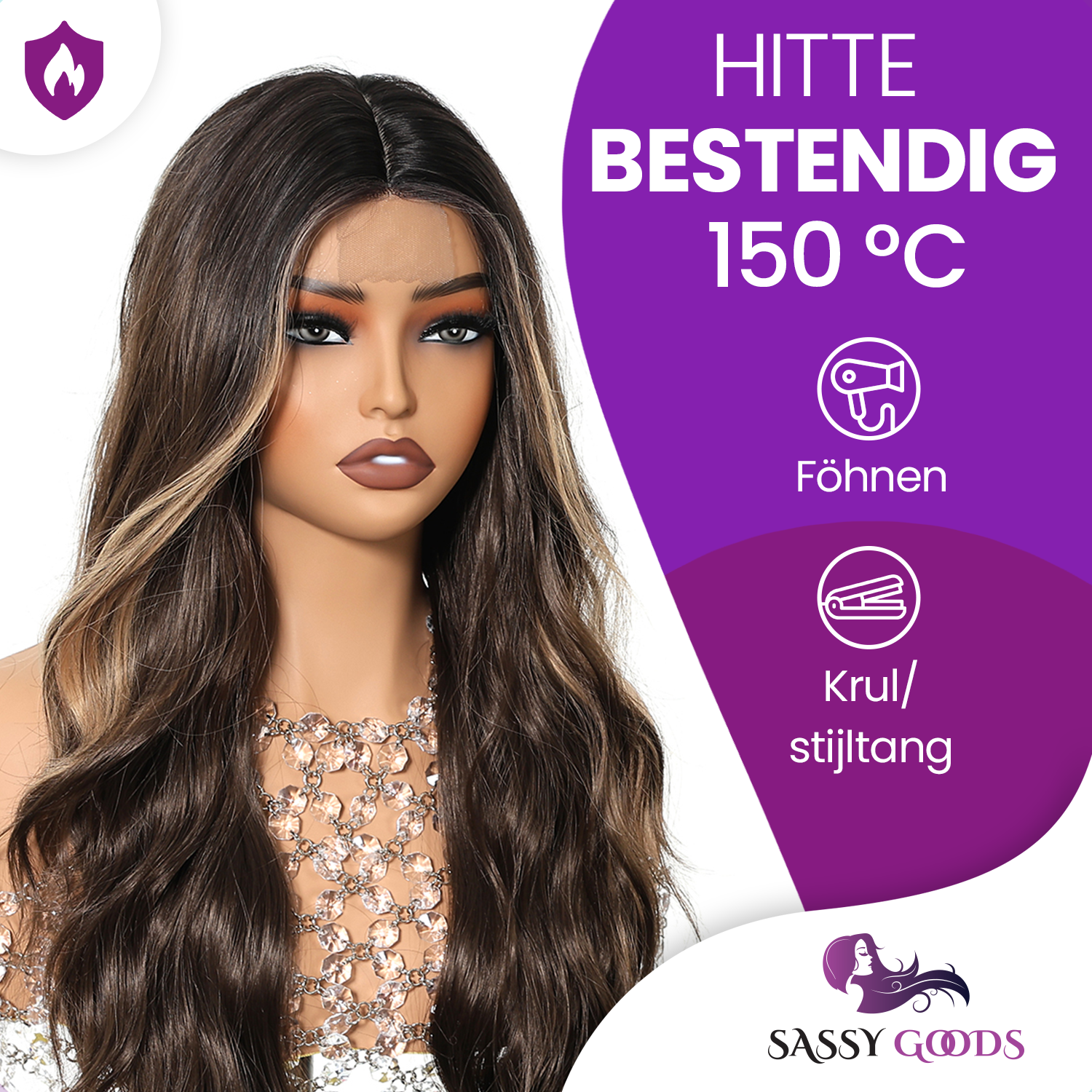 Bruine Lace Wig met Highlights