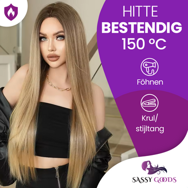 Donkerblonde Lange Pruik Steil - 85 cm