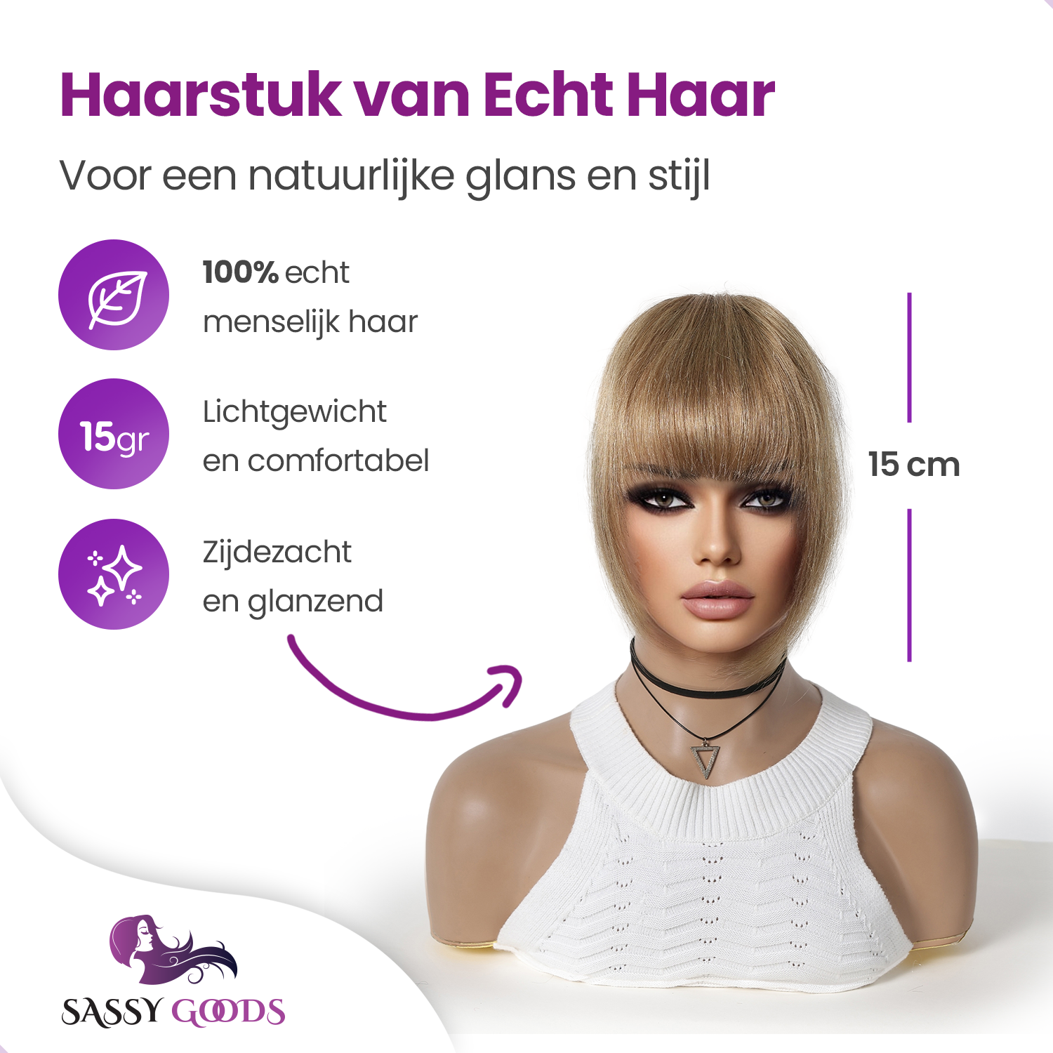 Clip in Pony Echt Haar - Pony Hair Extensions - Bangs - Goud Blond