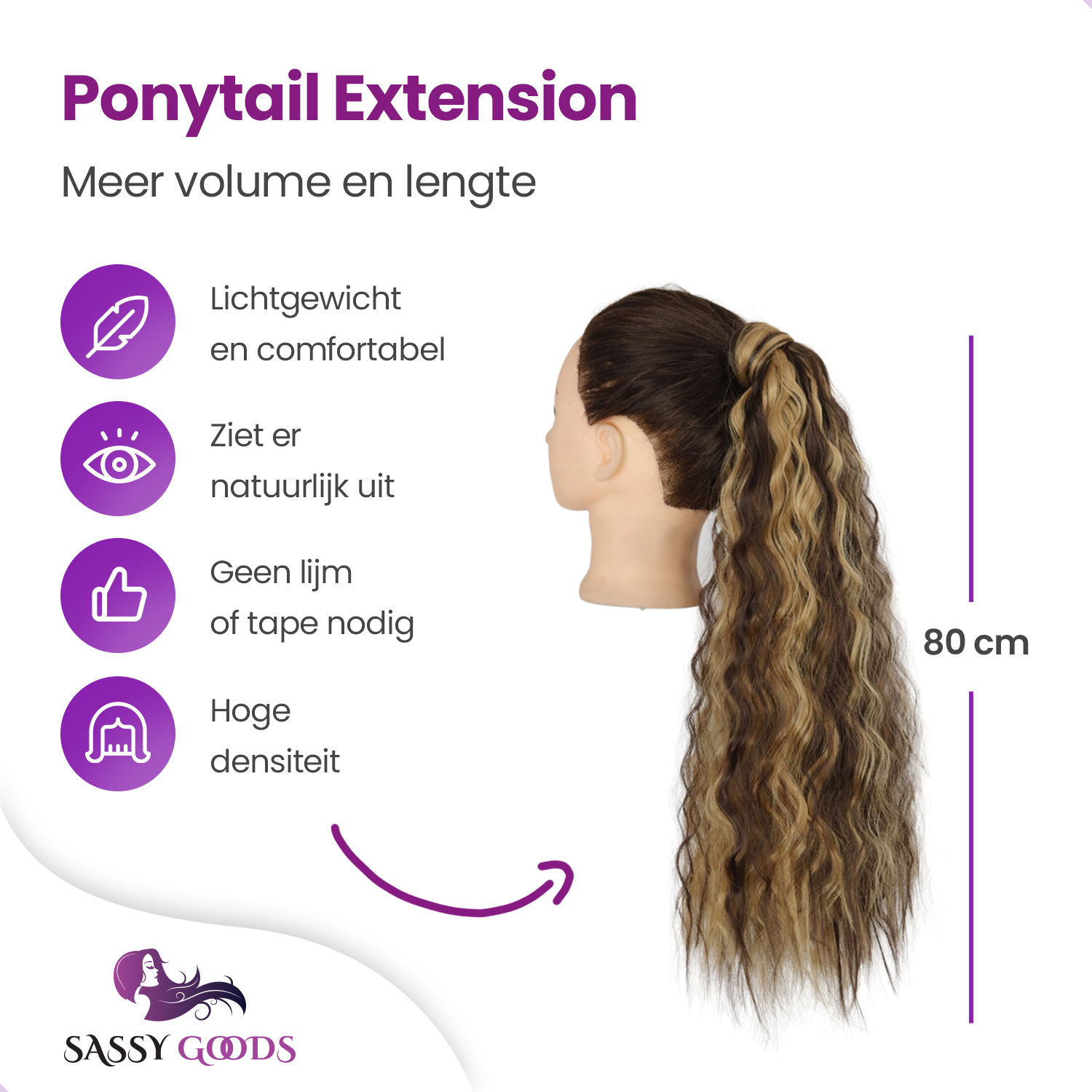 Ponytail Extension Blond & Bruin Highlights - 80 cm