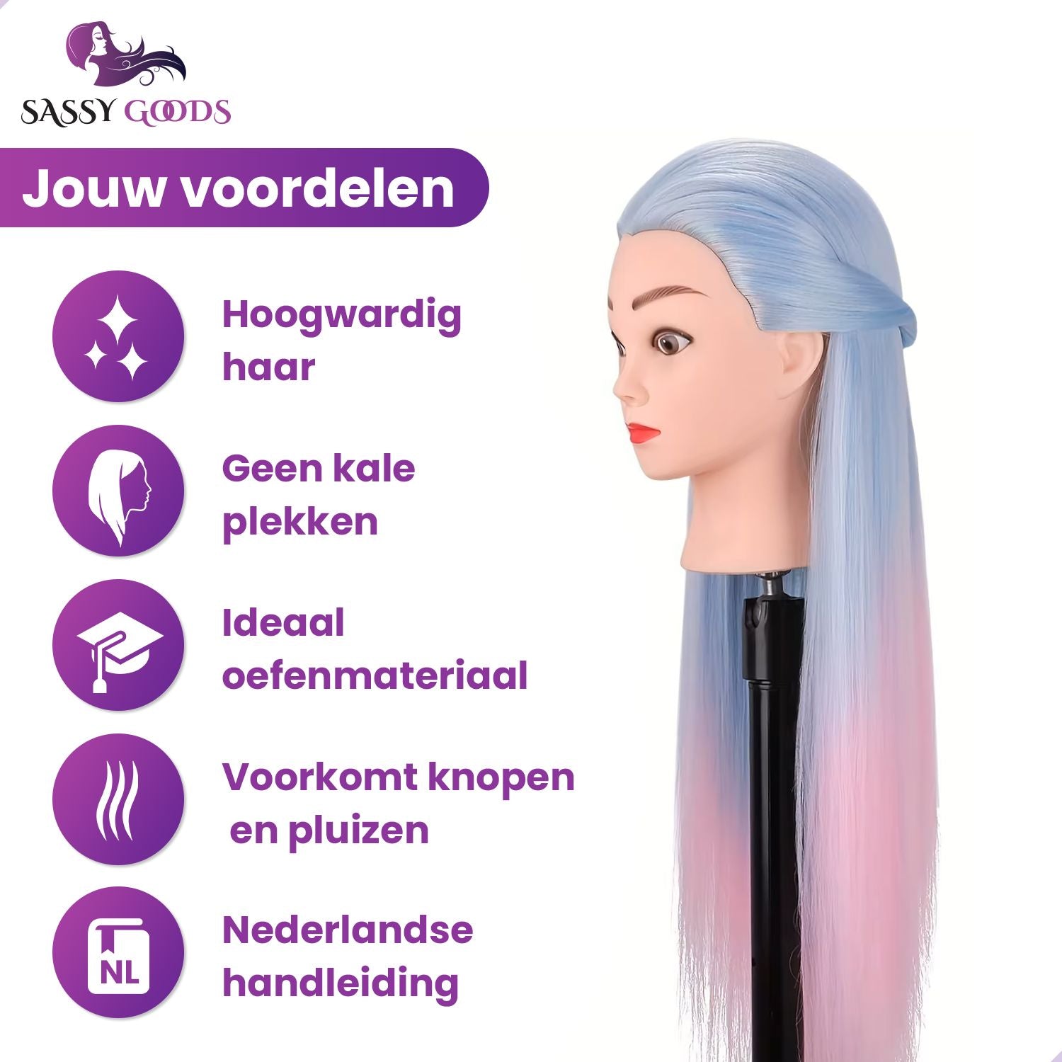 Oefenhoofd Kappershoofd Roze Blauw - 70 cm Oefenhoofd Sassy Goods 