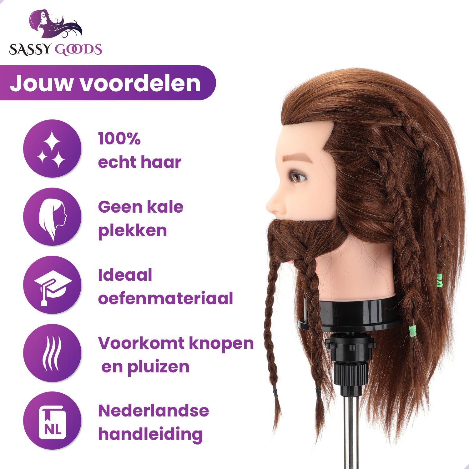 Kappershoofd - Kapperspop - Oefenhoofd Man - Bruin - 35 cm Oefenhoofd Sassy Goods 