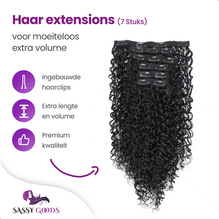 Set van 7 Synthetische Krullen Hair Extensions Zwart