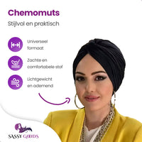 Zwarte Chemo muts - 1 maat - Dames Cap Pruik Accessoires Sassy Goods 