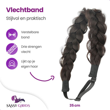 Gevlochten Haarband – Verstelbaar | Donkerbruin vlechtband Sassy Goods 