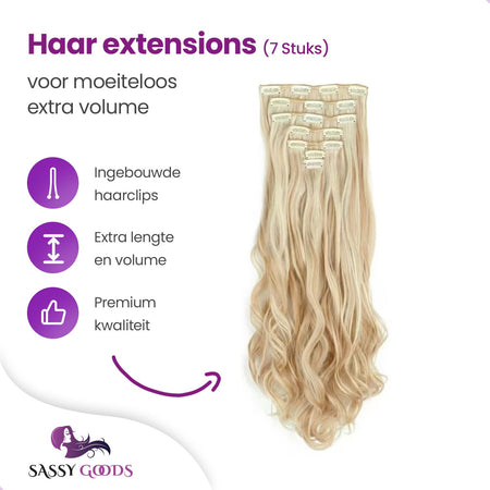 Clip In Extensions 7 Stuks - Blond Golvend - 60 cm Haarextensies Sassy Goods 