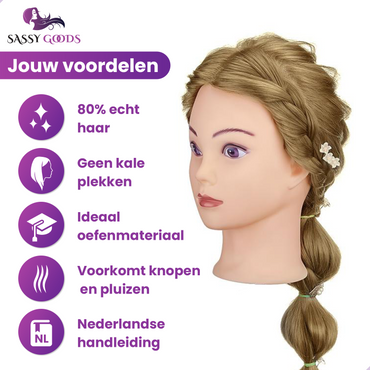 Oefenhoofd 80% Echt Haar Donkerblond