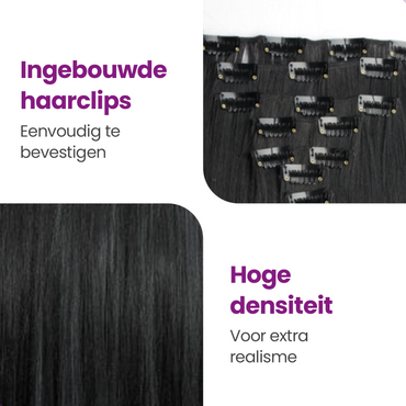 Clip In Extensions 7 Stuks - Zwart Steil - 60 cm