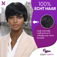Pixie Pruik Zwart - 100% Human Hair