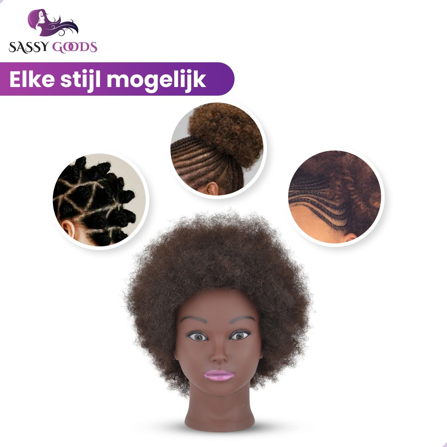 Oefenhoofd Kappershoofd 100% Echt Haar Oefenhoofd Sassy Goods 