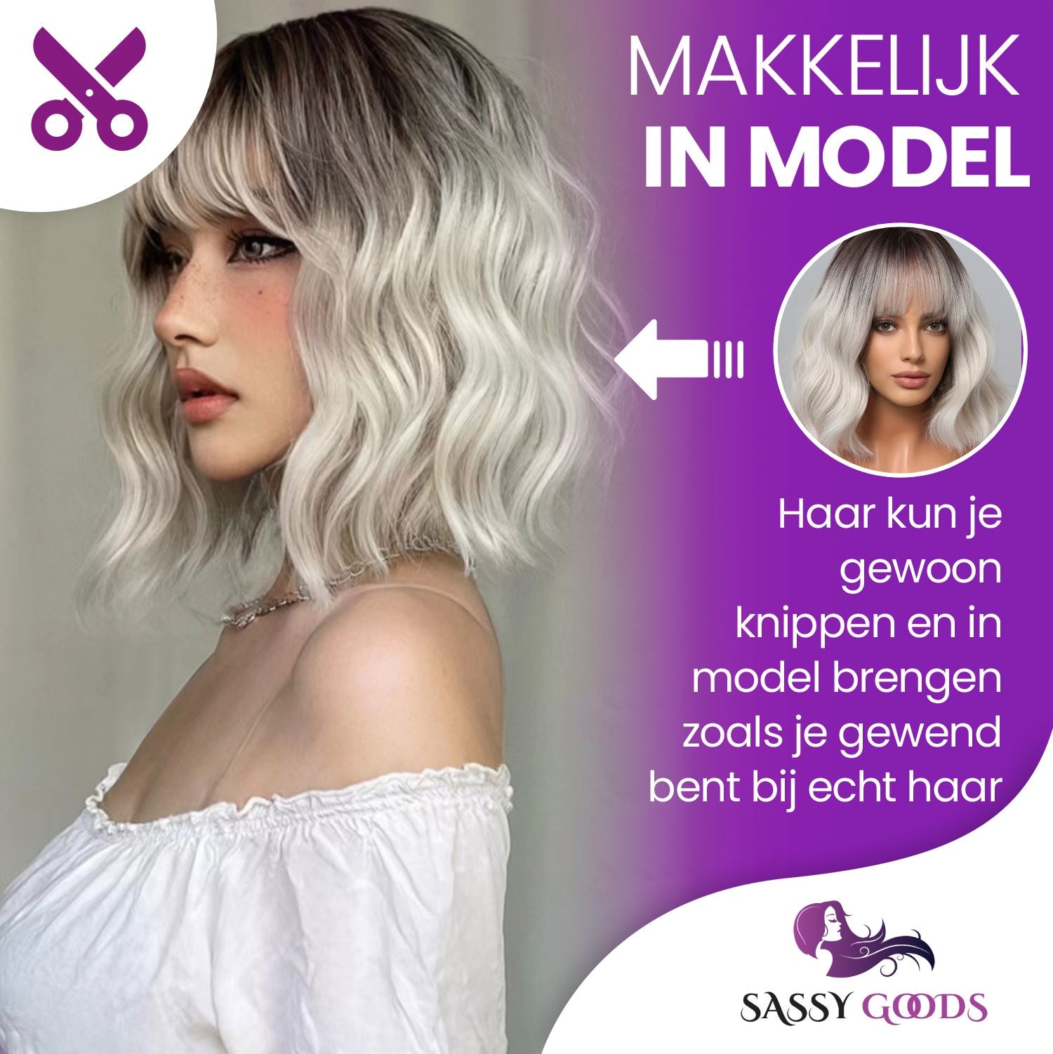 As Ombre Pruik - Pruiken Dames Kort Haar - Wig - Zilver Grijs - 30 cm Pruik Sassy Goods 
