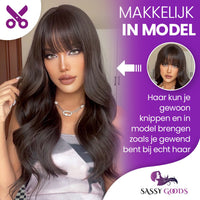 Kastanje Bruine Pruik met Pony - 60 cm Pruik Sassy Goods 