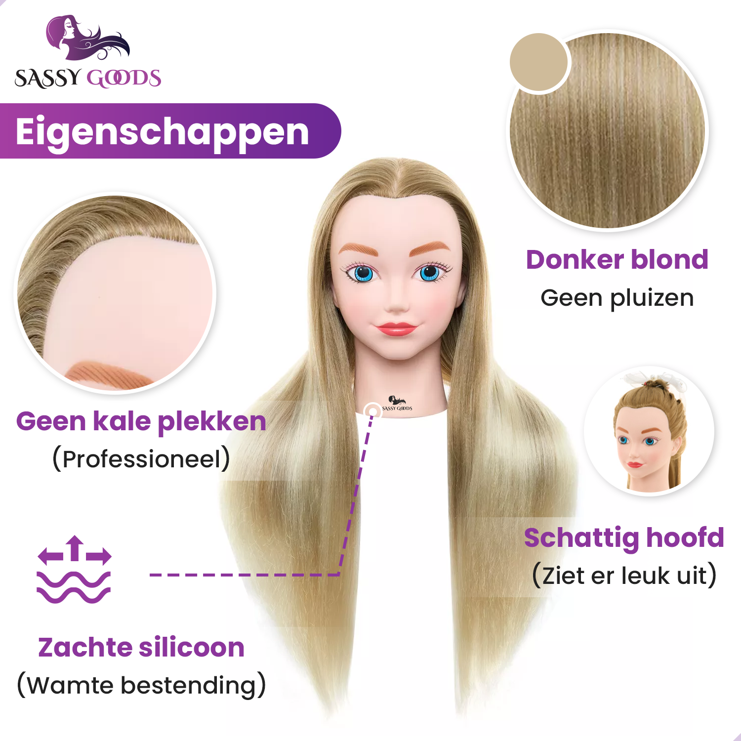 VORBESTELLUNG Übungskopf Friseurkopf mit Stativ &amp; Stylingzubehör - Goldbraunes Haar - 70 cm